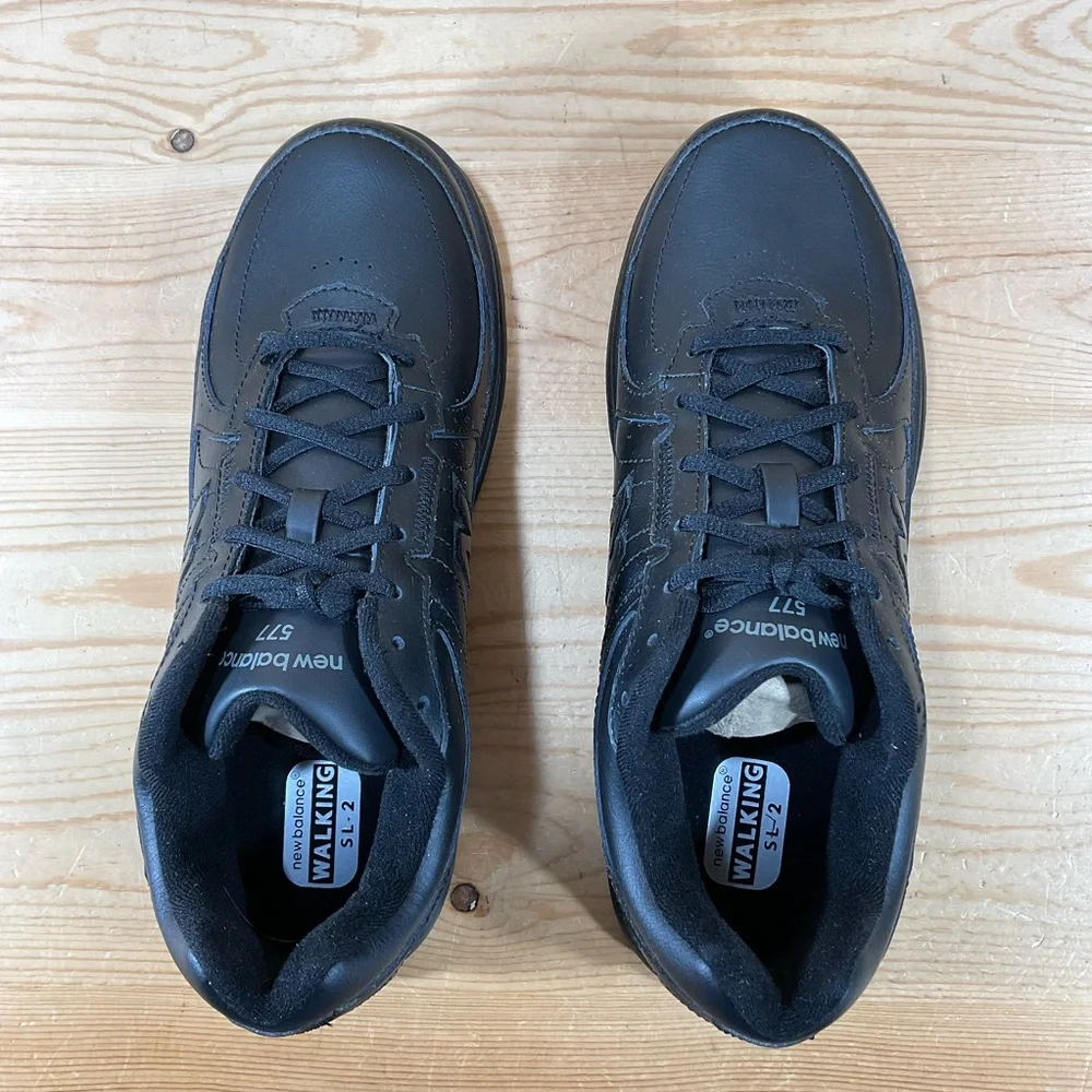 New Balance 577 Walking Shoes Men's 10 D Black Leather Lace Up MW577BK